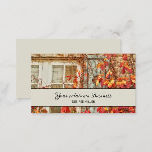 Autumn Leaves Red Yellow Antique Country Window Business Card