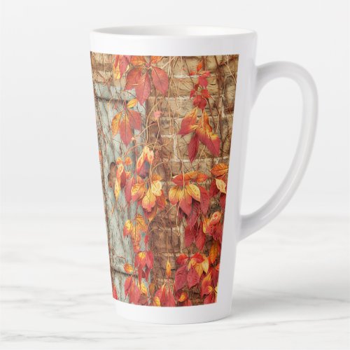 Autumn Leaves Red Yellow Antique Country Window Latte Mug