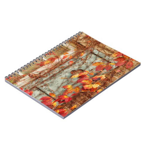 Autumn Leaves Red Yellow Antique Country Window Notebook