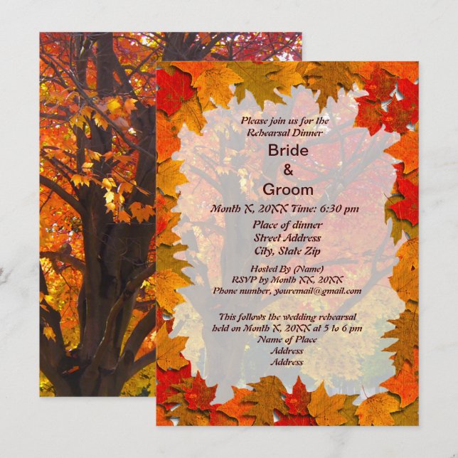 Autumn Leaves Rehearsal Dinner Invitation (Front/Back)