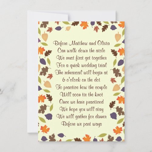 Autumn Leaves Rehearsal Dinner Poem Invitation 4x6