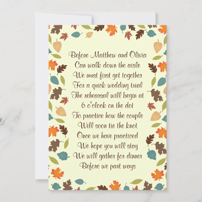 Autumn Leaves Rehearsal Dinner Poem Invitations (Front)