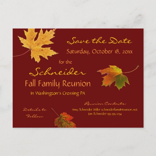 Autumn Leaves Reunion Party Event Save the Date Announcement Postcard