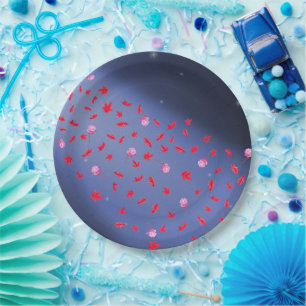 Autumn Leaves & Roses Blue Paper Plate