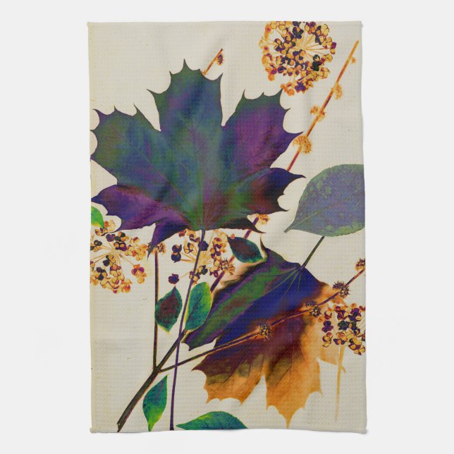 Autumn Leaves Royal Colors Kitchen Towel (Vertical)
