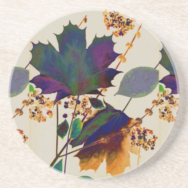 Autumn Leaves Royal Colors Sandstone Coaster (Front)