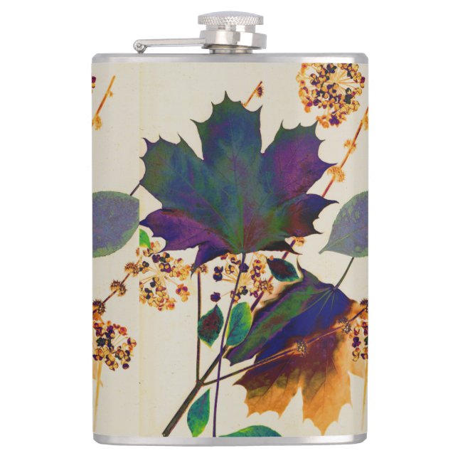 Autumn Leaves Royal Colors Vinyl Wrapped Flask (Front)