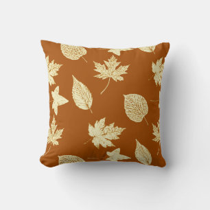 Autumn leaves - rust brown and cream throw pillow