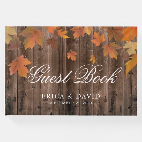 Autumn Leaves Rustic Barn Wood Fall Wedding Guest Book