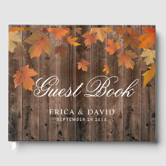 Autumn Leaves Rustic Barn Wood Fall Wedding Guest Book