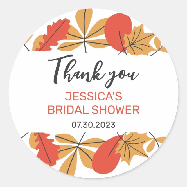 Autumn Leaves Rustic Fall Season Bridal Shower Classic Round Sticker (Front)