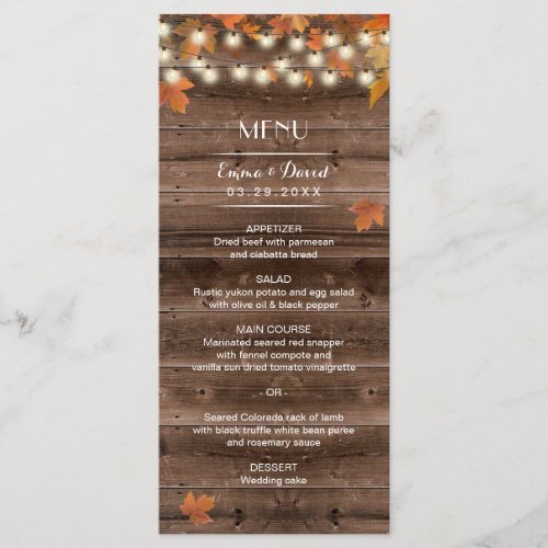 Autumn Leaves Rustic Fall Wedding Menu