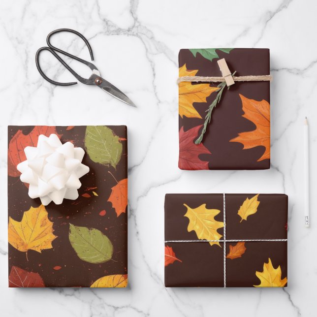 Autumn Leaves Rustic Fall Wrapping Paper Sheets (Front)