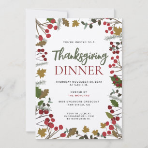 Autumn leaves Rustic Family Thanksgiving dinner Invitation
