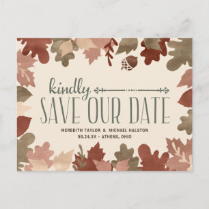 Autumn Leaves Rustic Non-Photo Save the Date Announcement Postcard
