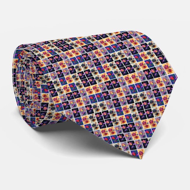 Autumn Leaves Rustic Patchwork Neck Tie (Rolled)