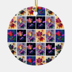 Autumn Leaves Rustic Patchwork Quilt Ceramic Ornament