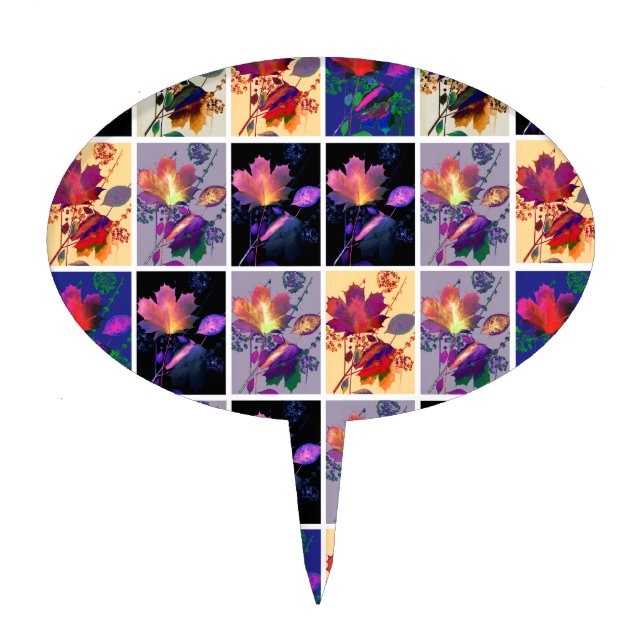 Autumn Leaves Rustic Patchwork Quilt Collage Cake Topper (Front)