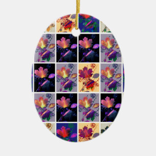 Autumn Leaves Rustic Patchwork Quilt Collage Ceramic Ornament