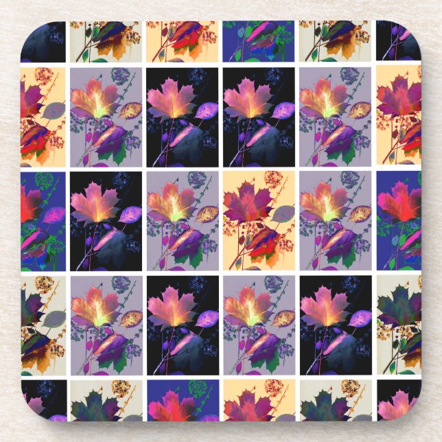 Autumn Leaves Rustic Patchwork Quilt Collage Coaster (Front)