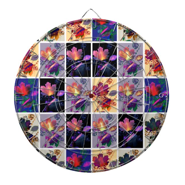 Autumn Leaves Rustic Patchwork Quilt Collage Dartboard (Front)