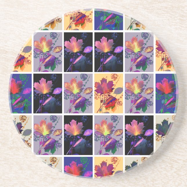 Autumn Leaves Rustic Patchwork Quilt Collage Drink Coaster (Front)