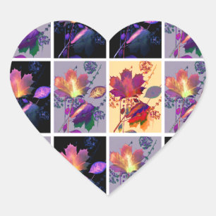 Autumn Leaves Rustic Patchwork Quilt Collage Heart Sticker