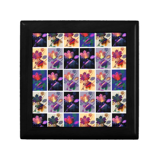 Autumn Leaves Rustic Patchwork Quilt Collage Jewelry Box (Front)