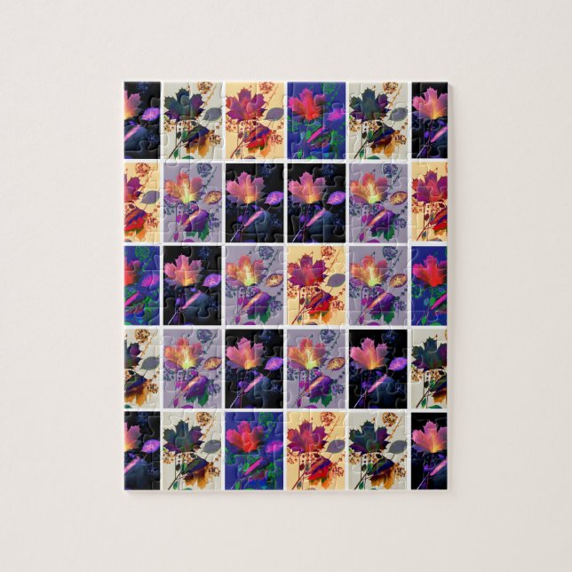 Autumn Leaves Rustic Patchwork Quilt Collage Jigsaw Puzzle (Vertical)