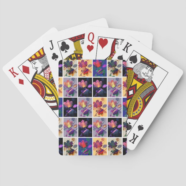 Autumn Leaves Rustic Patchwork Quilt Collage Poker Cards (Back)