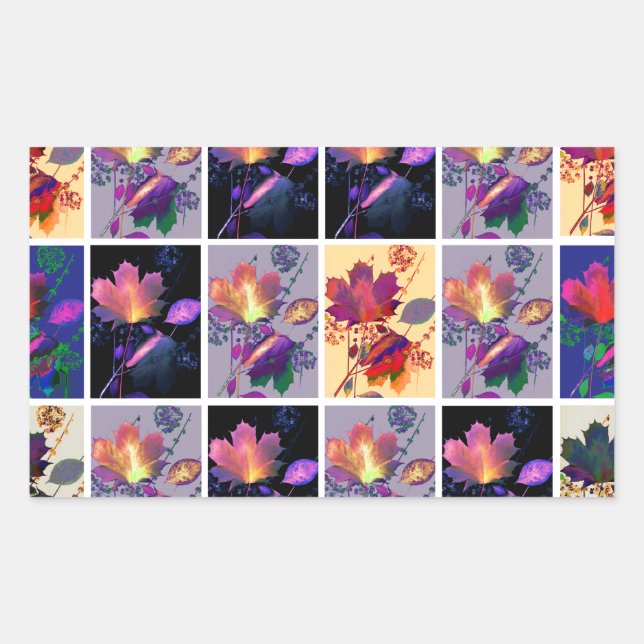 Autumn Leaves Rustic Patchwork Quilt Collage Rectangular Sticker (Front)