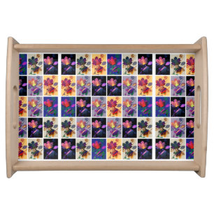 Autumn Leaves Rustic Patchwork Quilt Collage Serving Tray