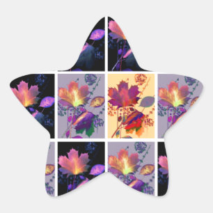 Autumn Leaves Rustic Patchwork Quilt Collage Star Sticker