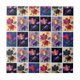 Autumn Leaves Rustic Patchwork Quilt Collage Tile