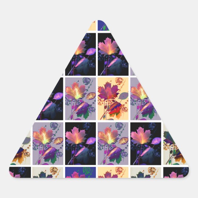Autumn Leaves Rustic Patchwork Quilt Collage Triangle Sticker (Front)