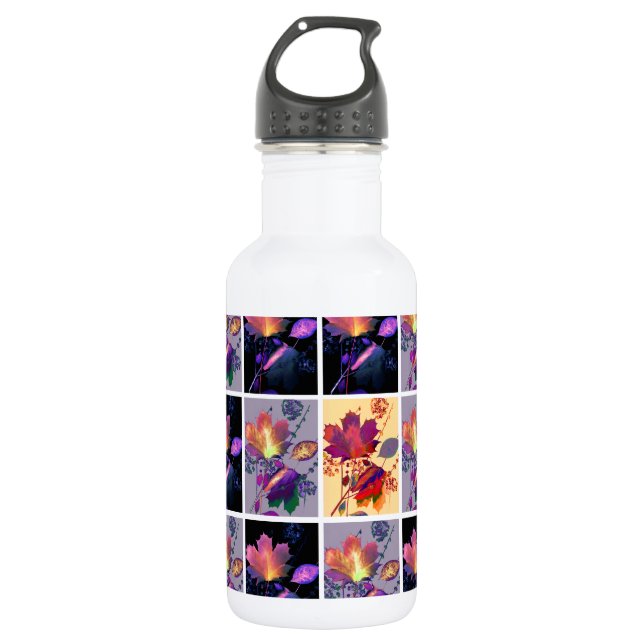 Autumn Leaves Rustic Patchwork Quilt Collage Water Bottle (Front)
