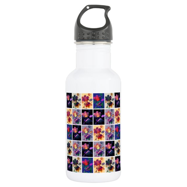 Autumn Leaves Rustic Patchwork Quilt Collage Water Bottle (Front)