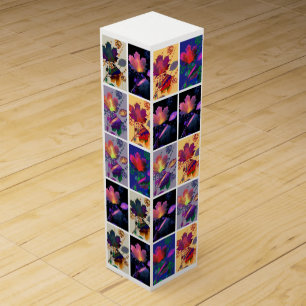 Autumn Leaves Rustic Patchwork Quilt Collage Wine Gift Box