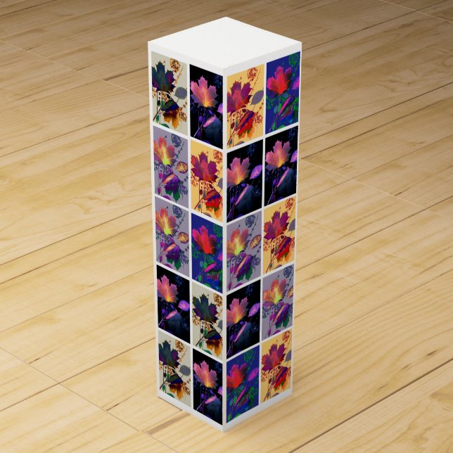 Autumn Leaves Rustic Patchwork Quilt Collage Wine Gift Box (Front)
