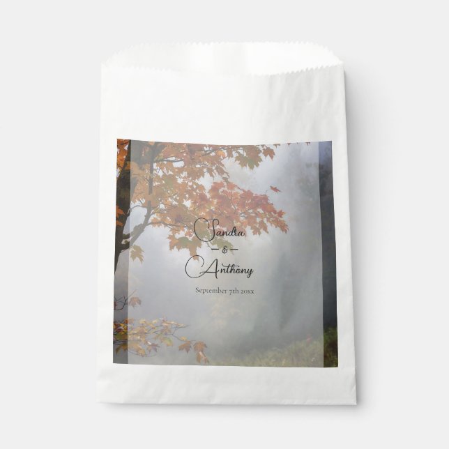 Autumn Leaves Rustic wedding favor bag (Front)