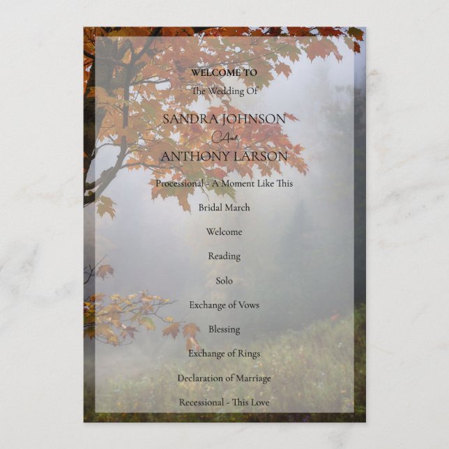 Autumn Leaves Rustic Wedding Program (Front)