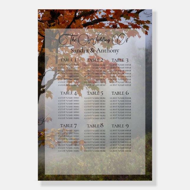 Autumn Leaves Rustic Wedding Seating Chart Foam Board (Front)