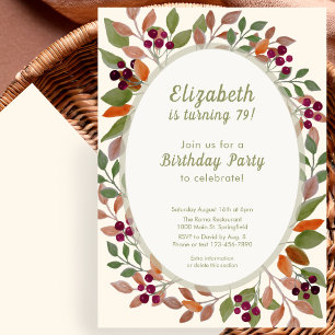 Autumn Leaves Sage Green 79th Birthday Invitation