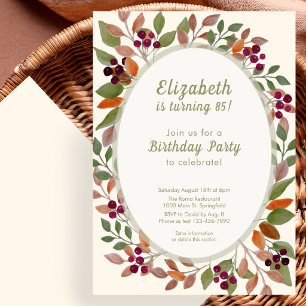 Autumn Leaves Sage Green 85th Birthday Invitation