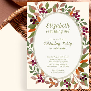 Autumn Leaves Sage Green 86th Birthday Invitation