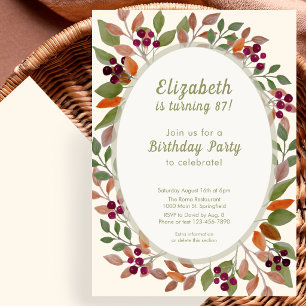 Autumn Leaves Sage Green 87th Birthday Invitation