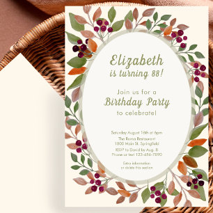 Autumn Leaves Sage Green 88th Birthday Invitation