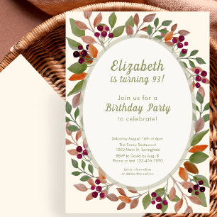 Autumn Leaves Sage Green 93rd Birthday Invitation