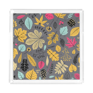 Autumn Leaves: Seamless Dark Pattern Acrylic Tray