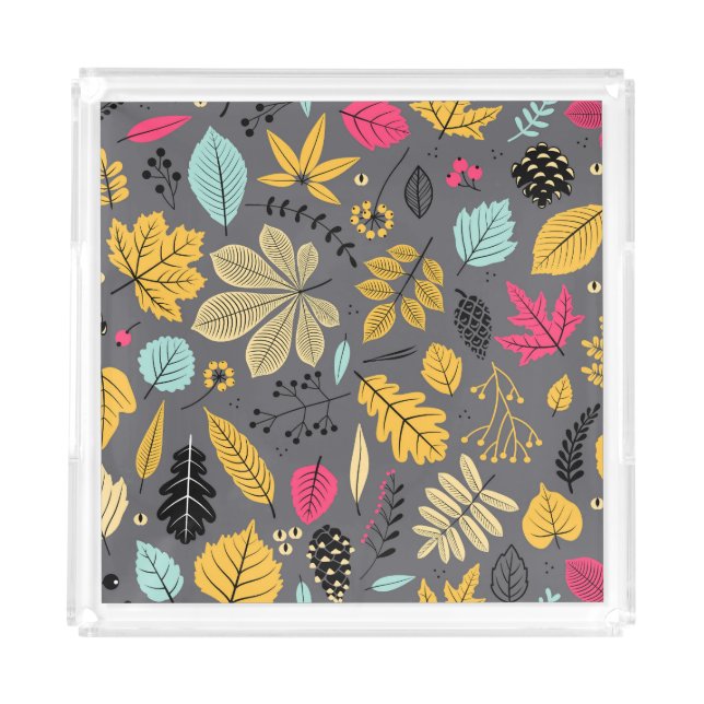 Autumn Leaves: Seamless Dark Pattern Acrylic Tray (Front)